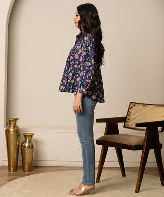 Blue printed cotton top 4