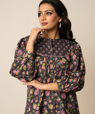 Charcoal grey printed cotton top 1