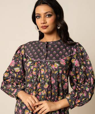 Charcoal grey printed cotton top 2