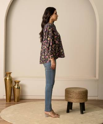 Charcoal grey printed cotton top 3