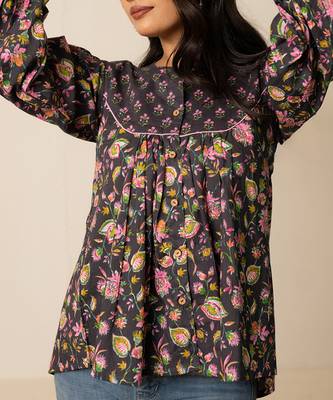Charcoal grey printed cotton top 4