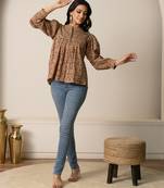 Brown printed cotton top