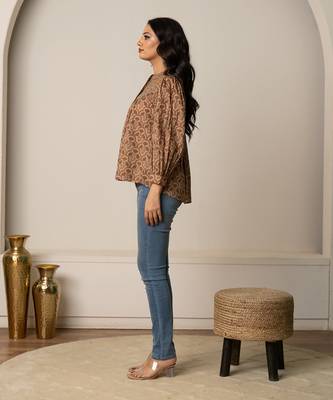 Brown printed cotton top 2