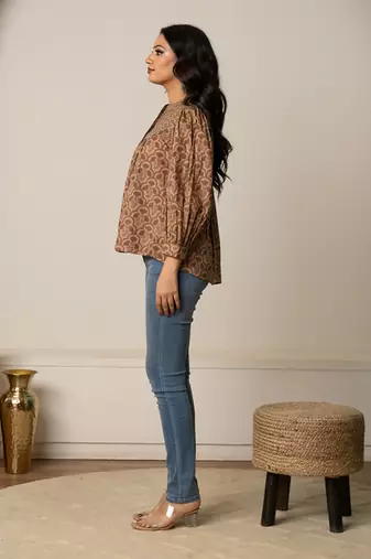 Brown printed cotton top