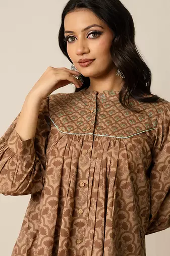 Brown printed cotton top