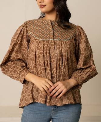 Brown printed cotton top 4