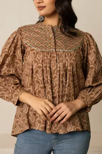 Brown printed cotton top