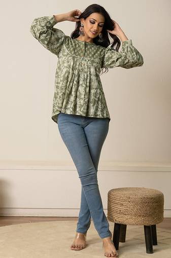 Green printed cotton top