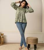 Green printed cotton top