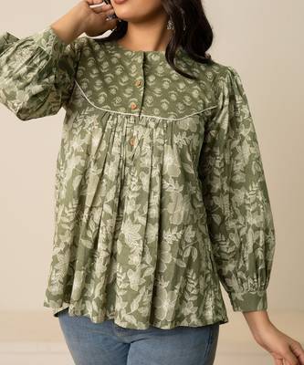 Green printed cotton top 2