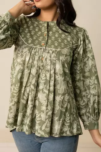 Green printed cotton top