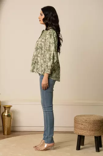 Green printed cotton top