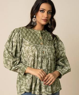 Green printed cotton top 4
