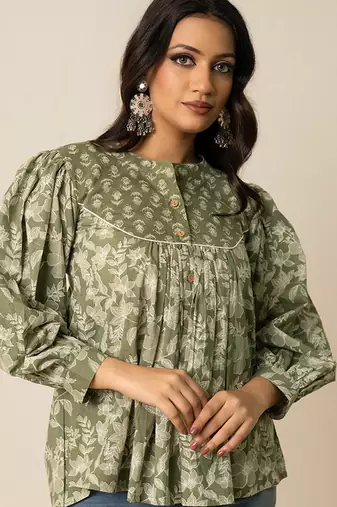 Green printed cotton top