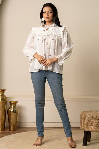 White embroidered cotton top