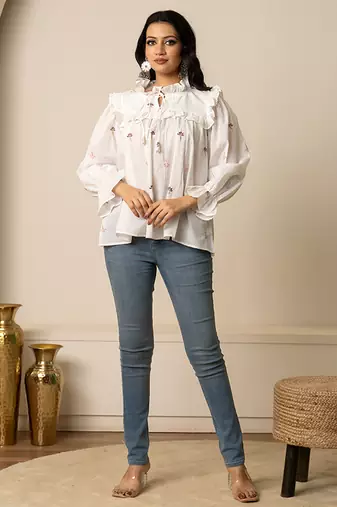 White embroidered cotton top