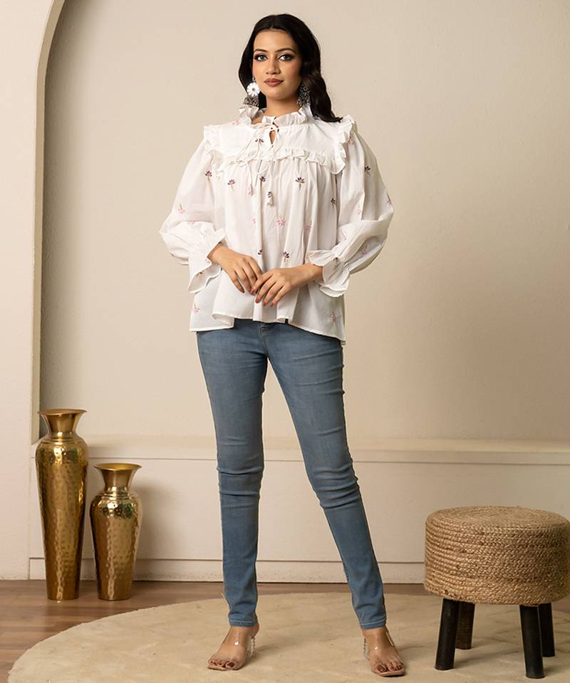 White embroidered cotton top