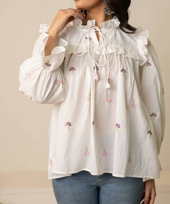 White embroidered cotton top 3