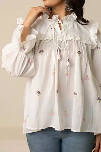 White embroidered cotton top