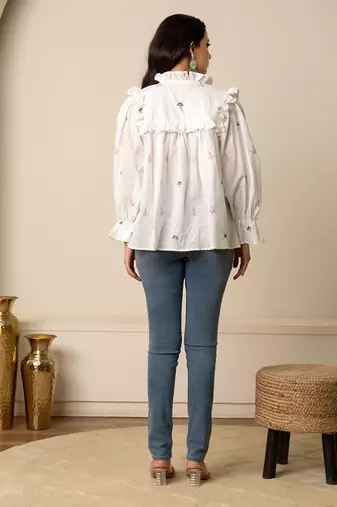 White embroidered cotton top