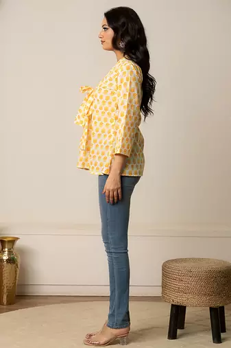 Yellow printed cotton top
