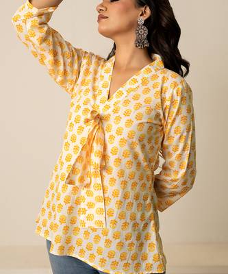 Yellow printed cotton top 3