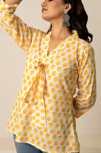 Yellow printed cotton top