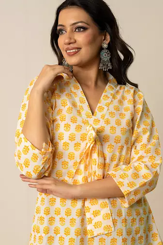 Yellow printed cotton top