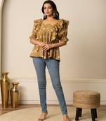 Mustard yellow printed cotton top