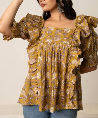 Mustard yellow printed cotton top 3