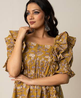 Mustard yellow printed cotton top 4