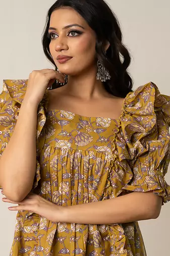 Mustard yellow printed cotton top