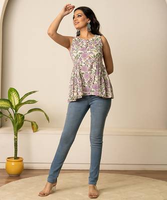 Ivory printed cotton top 1