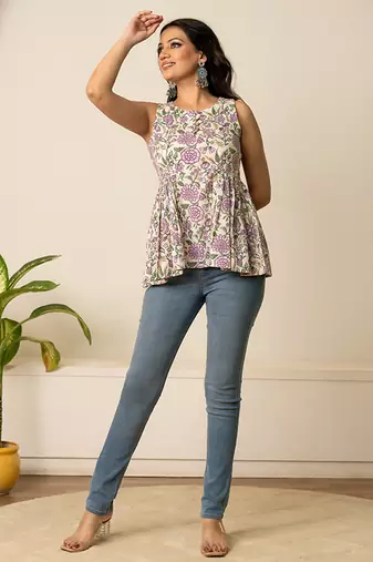 Ivory printed cotton top