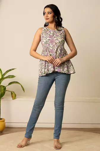 Ivory printed cotton top