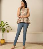 Beige printed cotton top