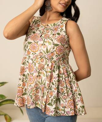 Beige printed cotton top 4