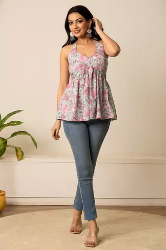 Grey printed cotton top