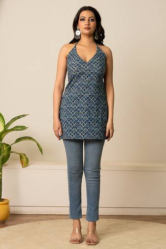 Blue woven cotton top