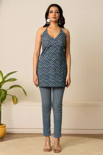Blue woven cotton top