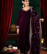 Devnoor-velvet-embroidery-work-kurti-pant