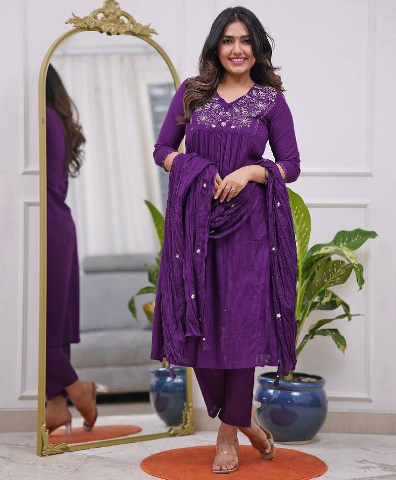 Fancy-viscose-blend-embroidered-kurti-pant-sku-1748