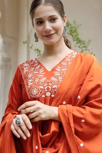 Fancy-viscose-blend-embroidered-kurti-pant-sku-1748