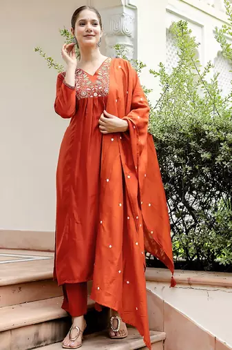 Fancy-viscose-blend-embroidered-kurti-pant-sku-1748