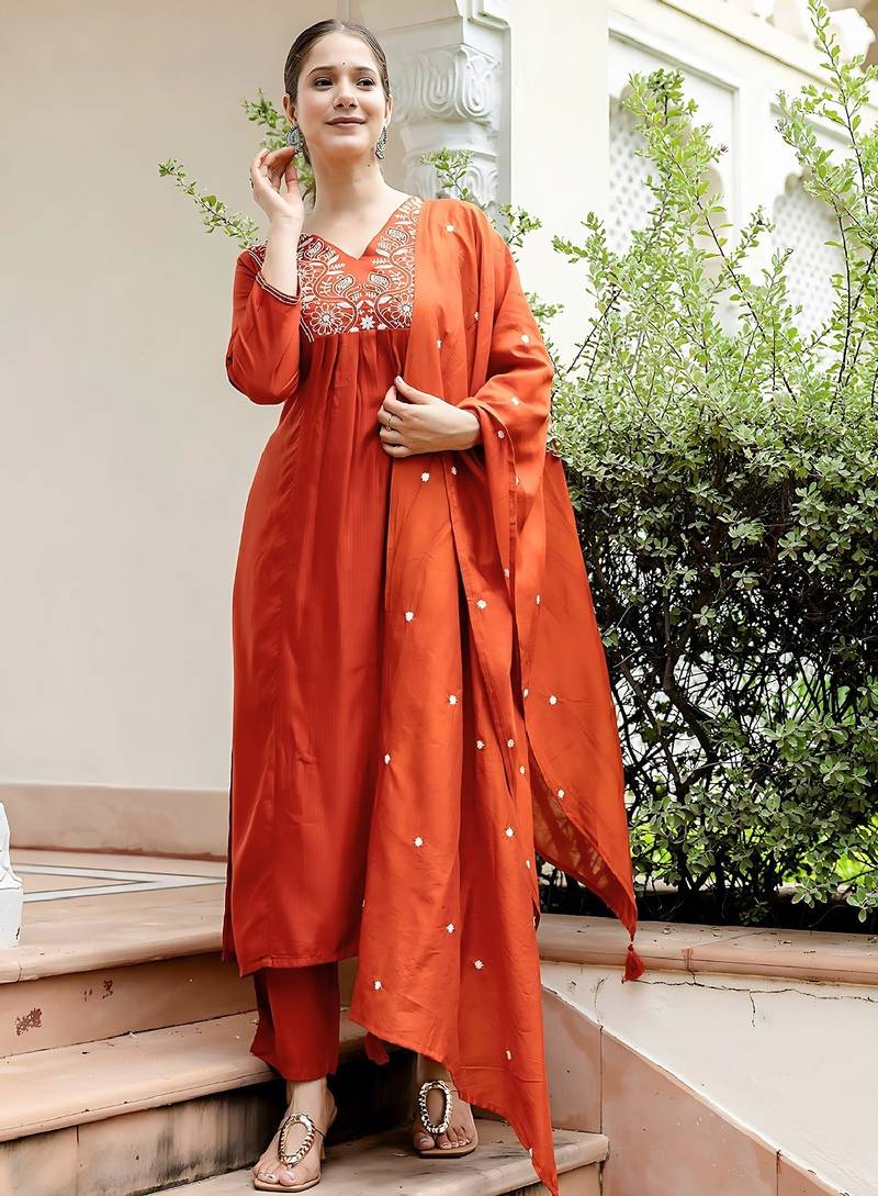 Fancy-viscose-blend-embroidered-kurti-pant-sku-1748