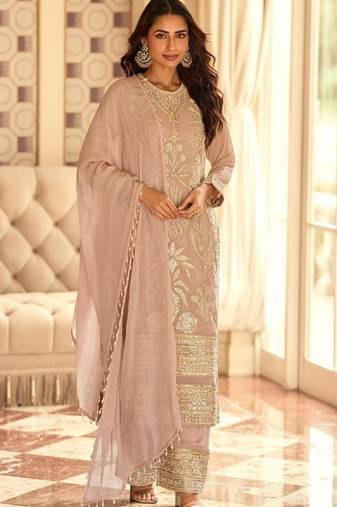 Peach georgette party-wear-salwar-kameez 