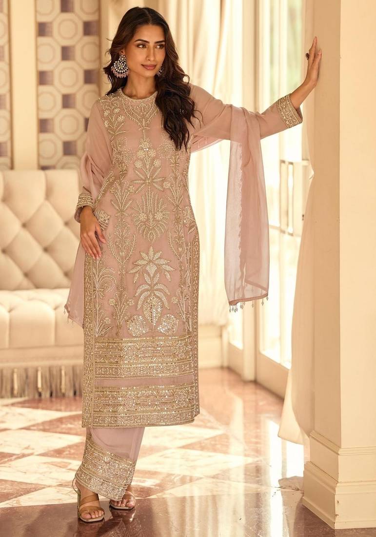 Peach georgette party-wear-salwar-kameez 