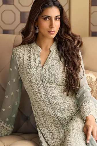 Sea green georgette party-wear-salwar-kameez 