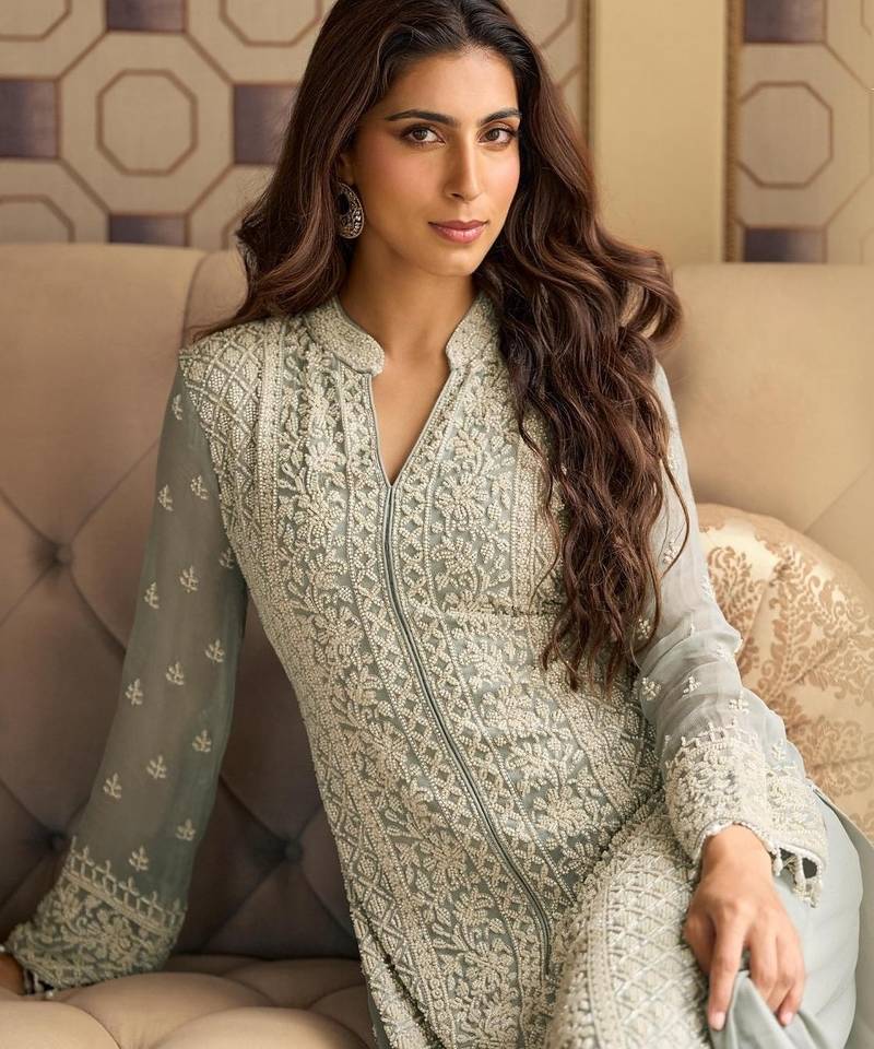 Sea green georgette party-wear-salwar-kameez 