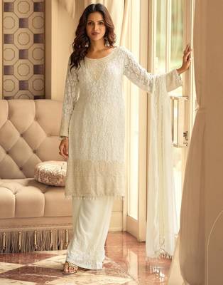 Off white georgette straight-suits  1